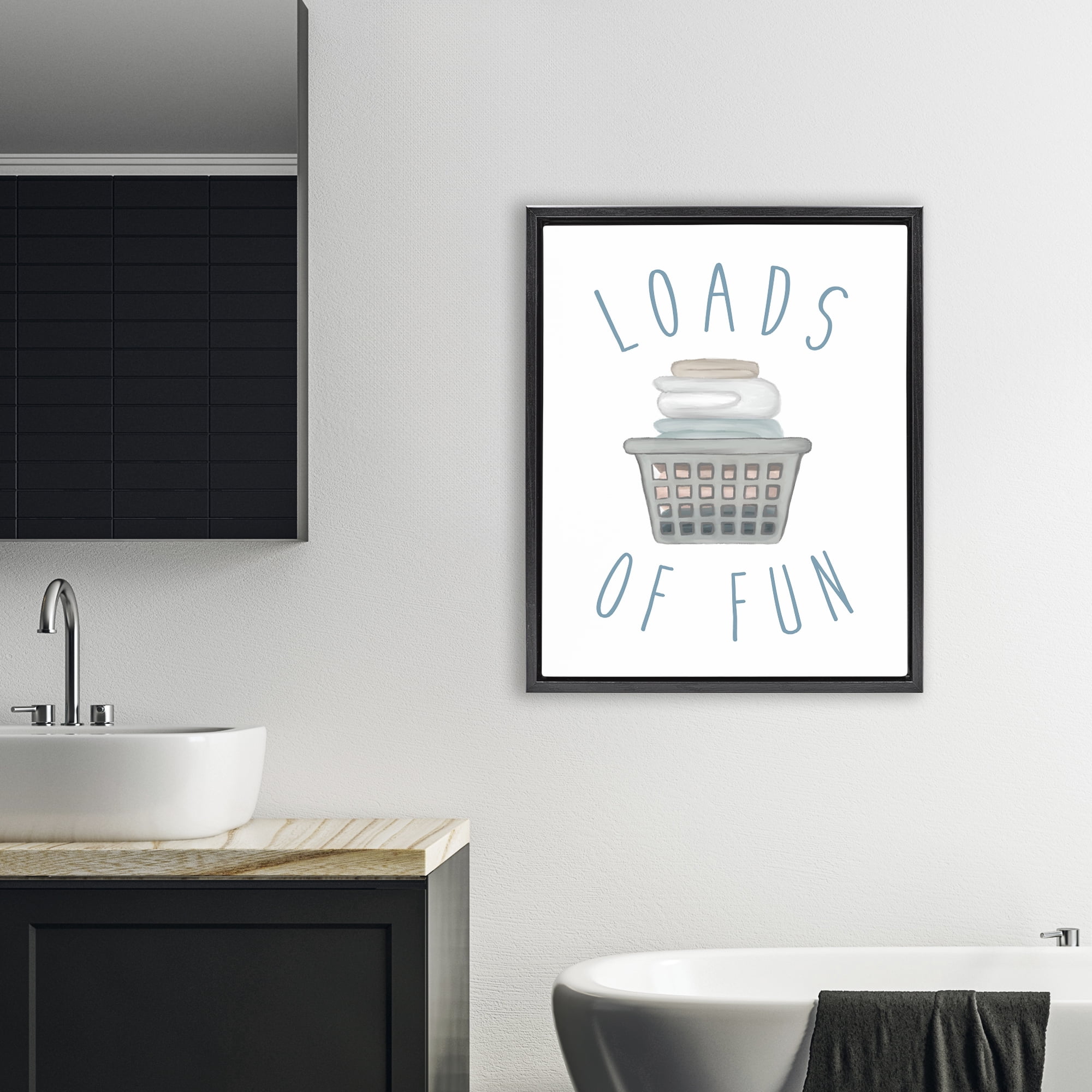 Stupell Industries Loads Of Fun Laundry Basket Black Framed Floater Canvas Wall Art, design by Elizabeth Medley