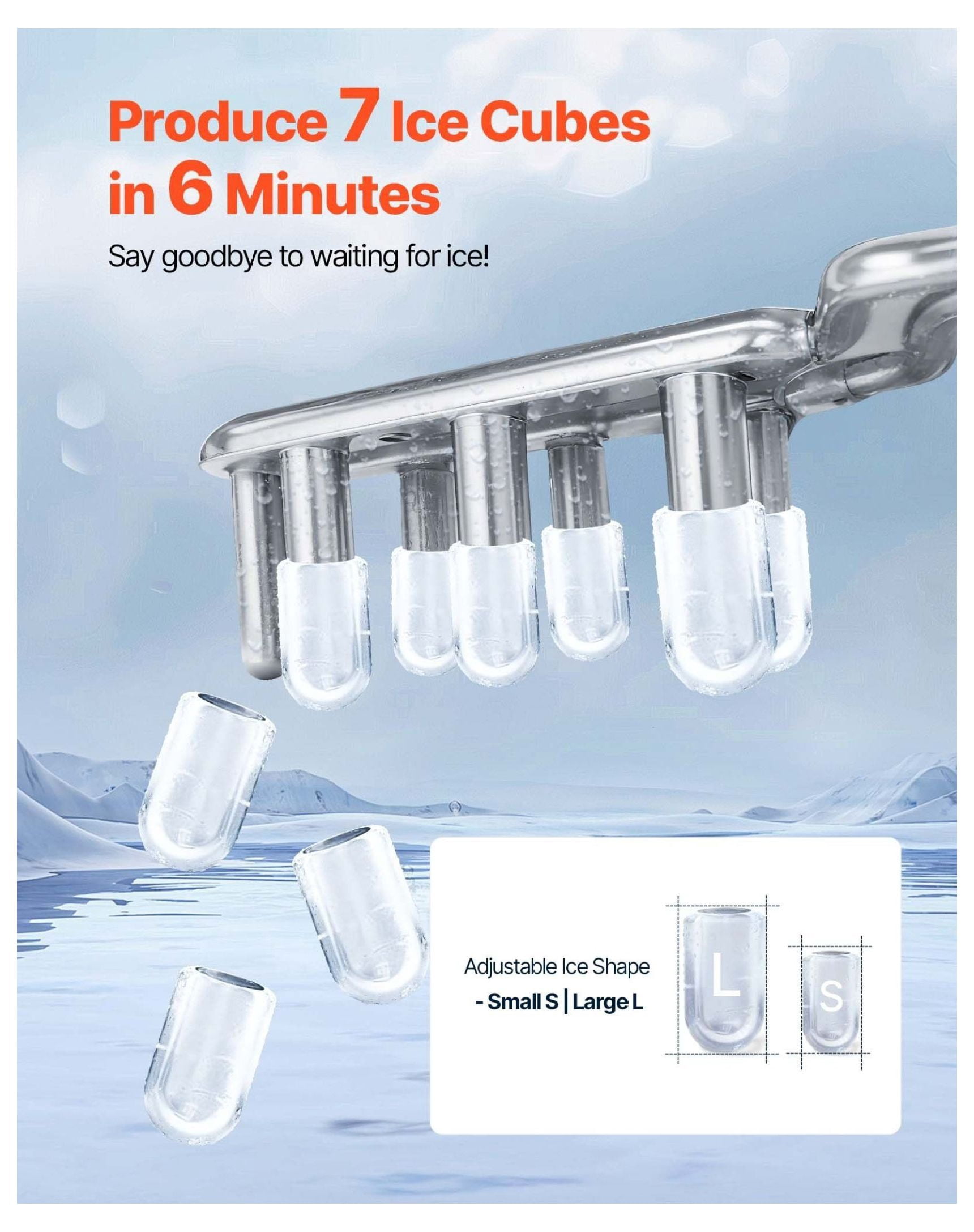 Countertop Ice Maker - 26lbs/Day, 6 Mins Ice, Self-Cleaning, Portable Ice Machine with Scoop - Small/Large Bullet Ice for Home, Kitchen, Bar, Office