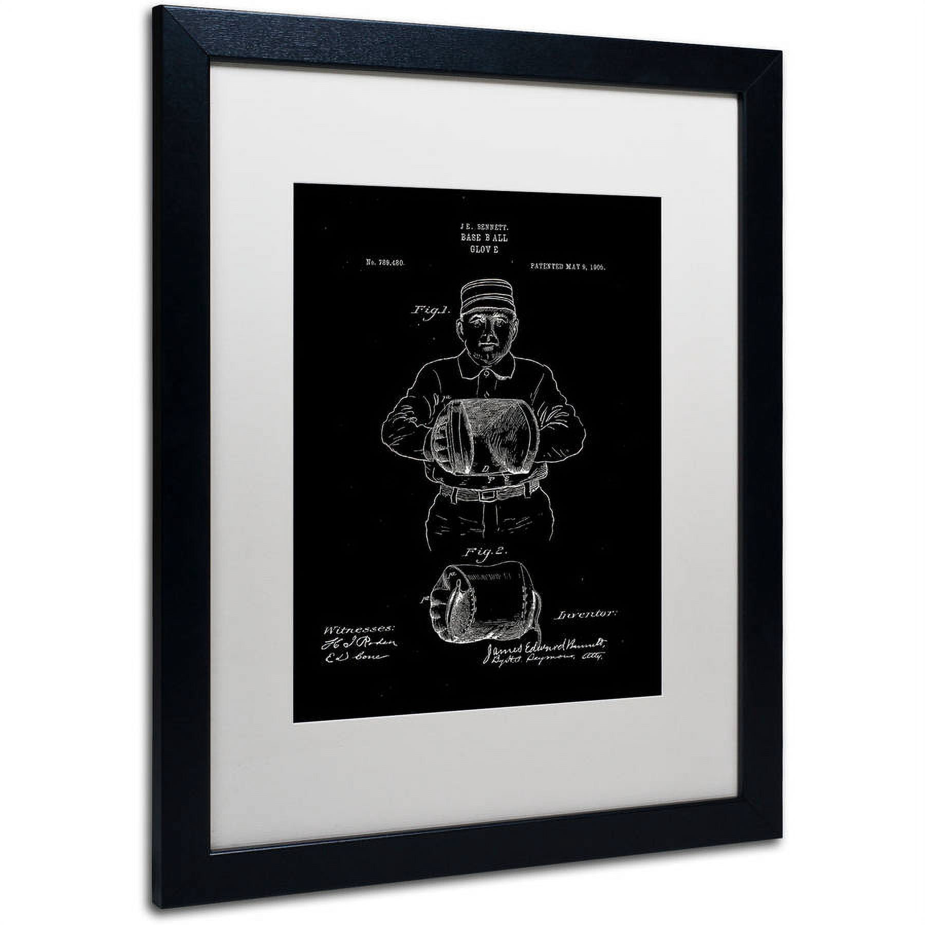 Trademark Fine Art "Baseball Glove Patent 1905 Black" Canvas Art by Claire Doherty, White Matte, Black Frame