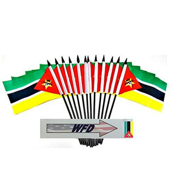 Pack of 12 4"x6" Mozambique Polyester Miniature Desk & Little Table Flags, 1 Dozen 4"x 6" Mozambican Small Mini Hand Waving Stick Flags