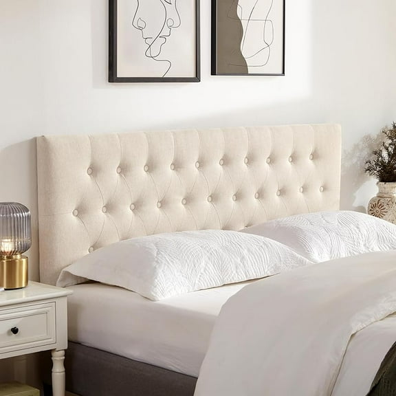 Tufted Upholstered Headboard Full Size, Solid Wood Head Board with Durable Metal Legs, Adjustable Height Full XL headboard from 37” to 51” Fabric Headboard in Modern Button Design, Beige