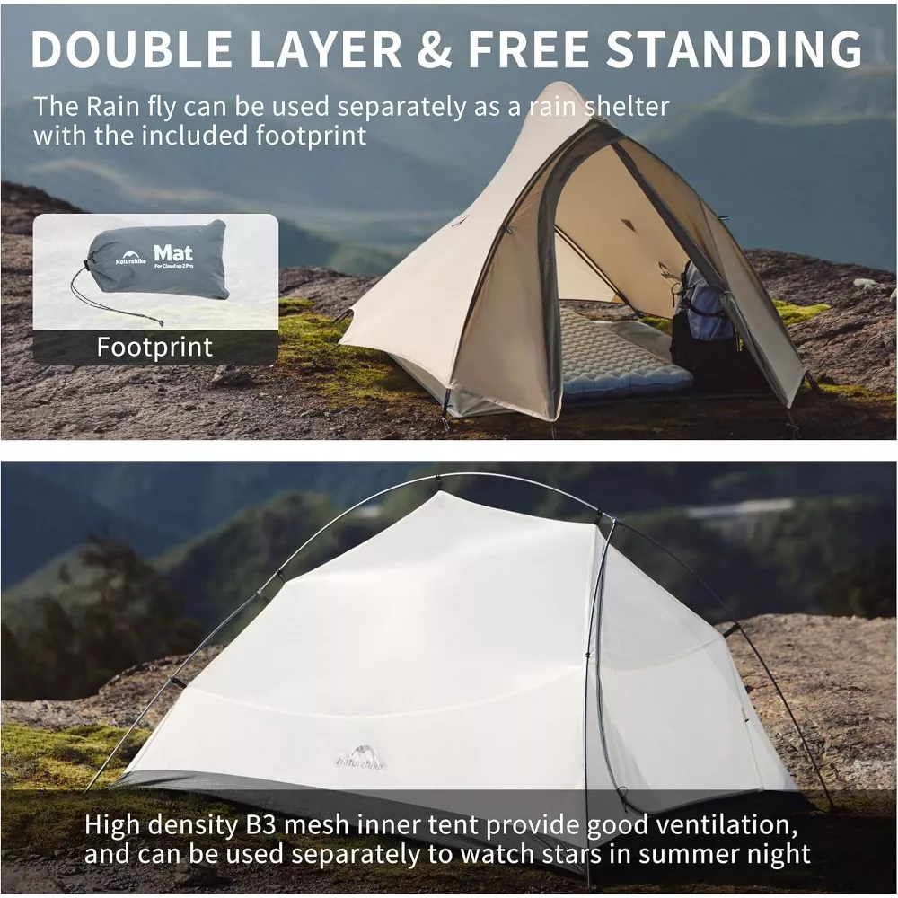 Naturehike 1 Person Tent Lightweight Backpacking Tent with Footprint - Free Standing Ultralight Camping Hiking Backpack Tents, 6.89×3.94ft, Sand