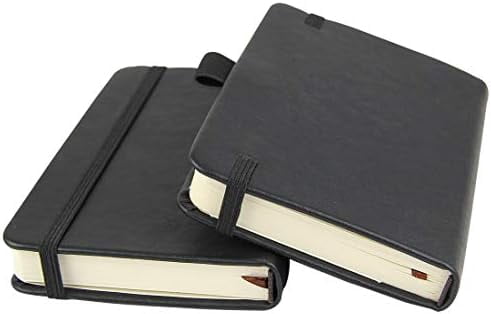 Tekola (2-Pack Pocket Notebook 3.5" x 5.5", Small Hardcover Journal with Pen Holder, Inner Pockets, 100gsm Thick Ruled/Lined Paper, Black