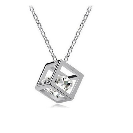 Designer Inspired Silver 3D Cube Necklace