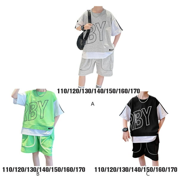 Sonducket De ropa deportiva de verano con letras jersey para ninos camiseta conjuntos de ropa ropa de calle trajes para adolescentes verde Type2 NO2 Bodega Aurrera en linea