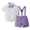 thumbnail image 3 of Bovxnpu Boys Girls Summer Outfits 2 Piece, Boys Bowtie Dress Shirt Suspenders Shorts Summer Formal Suits, Boys' Fashion Stripe Printed Bow Shirt Strap Shorts Short Sleeve Collar Set 18 Months, 3 of 10