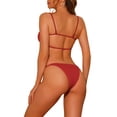 thumbnail image 3 of Women's 2 Piece Ribbed Solid Color Bikini Combination Sets Spaghetti Strap Backless Swimwear Bathing Suit Swimsuit Medium White, Red, 3 of 5