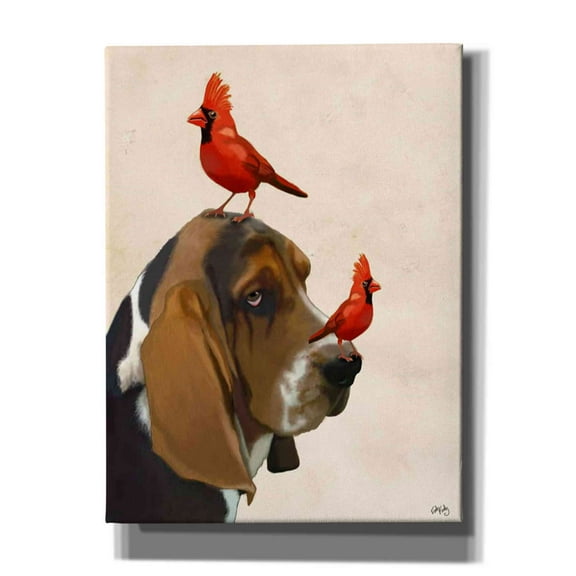 Epic Graffiti 'Basset Hound and Birds' by Fab Funky Canvas Wall Art, 26"x34"