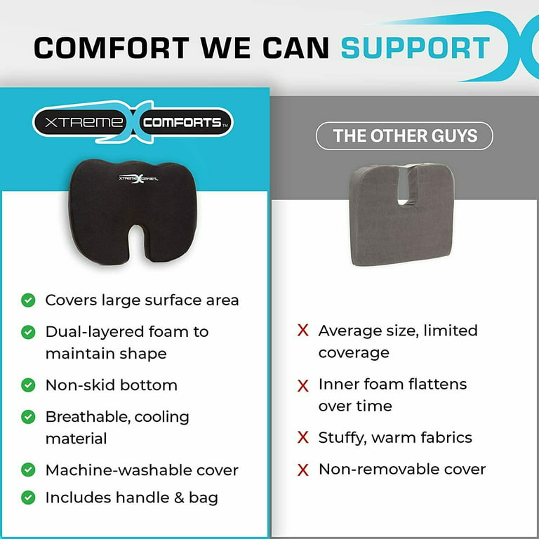 Large-Seat Xtreme Comforts Seat Cushion, Office Chair Cushions - Pack of 1  Padded Foam Cushion w/ Handle for Desk, Wheelchair & Car Use - B