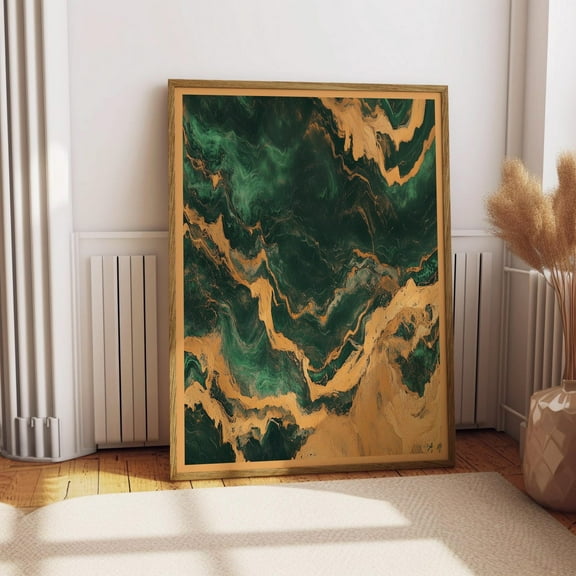 Emerald Green And Gold Marble Swirl Wall Art Retro Abstract Poster Boho Style Print Living Room Wall Art Decor Mid Century Modern Art Wall Art, Modern Wall Decor, 8x12 UNFRAMED