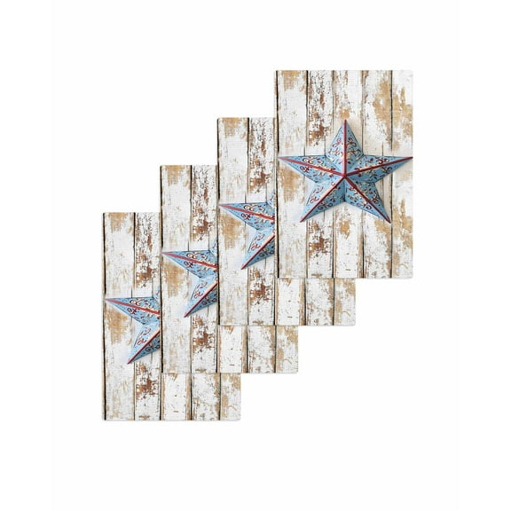 Texas Star Blue Red Kitchen Dish Towels for Drying Dishes Set of 4, Country Western Vintage Wood Waffle Weave Microfiber Terry Hand Tea Bathroom Towels Quick Dry & Absorbent Towel 15.7x23.6