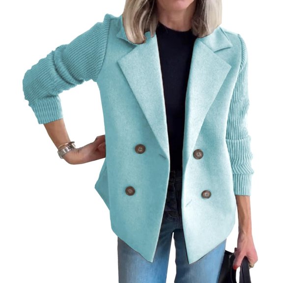Women's Lapel Button Cardigan Coat Casual Patchwork Sleeves Patchwork Business Work Coat