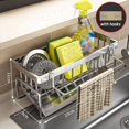 thumbnail image 1 of Estante de drenaje para fregadero de cocina, organizador de acero inoxidable, estante para fregadero autodrenante, soporte para esponja y jabón, toallero, cesta de filtro, 1 of 5