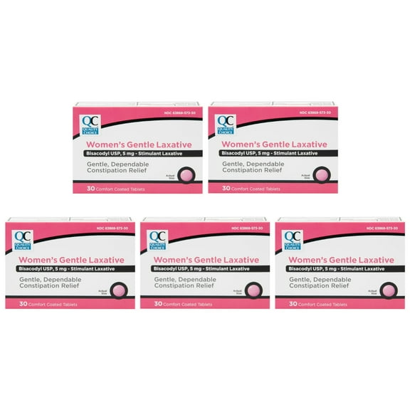 5 Pack of Quality Choice Bisacodyl 5mg Women's Gentle Laxative, 30 Coated Tablets