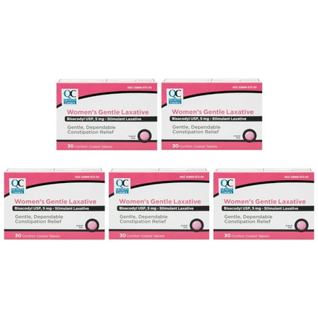 5 Pack of Quality Choice Bisacodyl 5mg Women's Gentle Laxative, 30 Coated Tablets