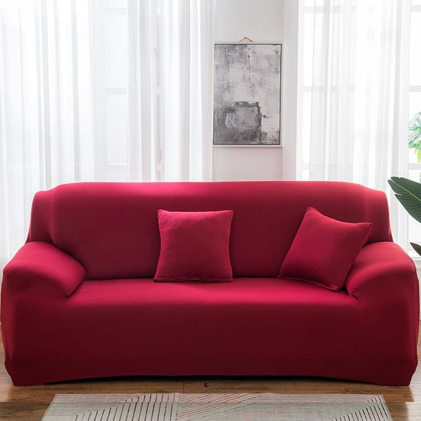 Nvzi Funda de sofá para sala de estar, funda protectora elástica para muebles de 3 plazas,funda protectora con todo incluido, fundas para sillas para sala de estar (rojo oscuro)