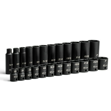 UPC: 0886352534222 | Capri Tools 3/8 in. Drive Shallow and Deep Impact Socket Set  SAE  5/16 to 1 in.  24-Piece