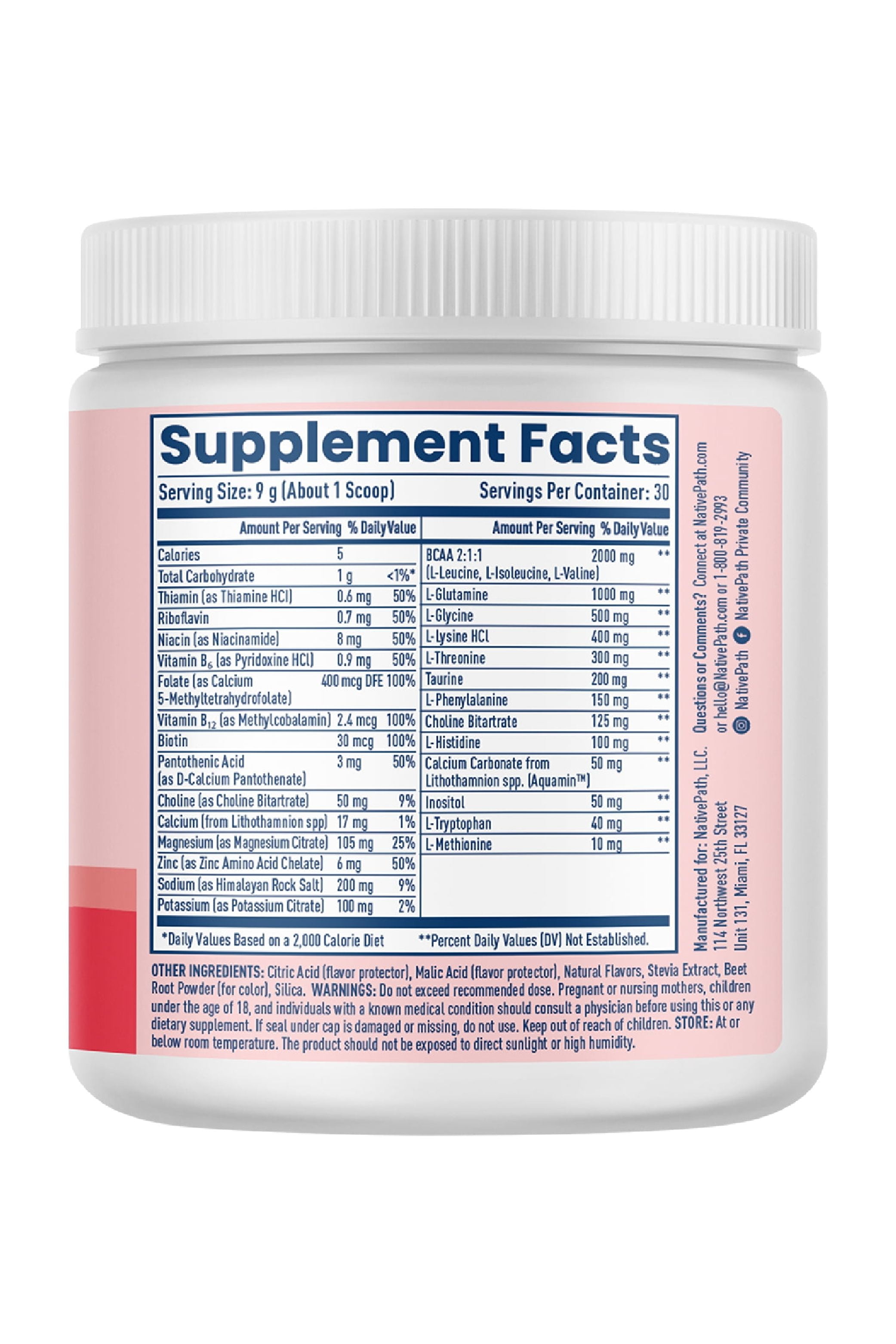 NativePath Hydrate Electrolyte Powder, Mixed Berry, Zero Sugar Drink Mix with BCAAs, 30 Servings
