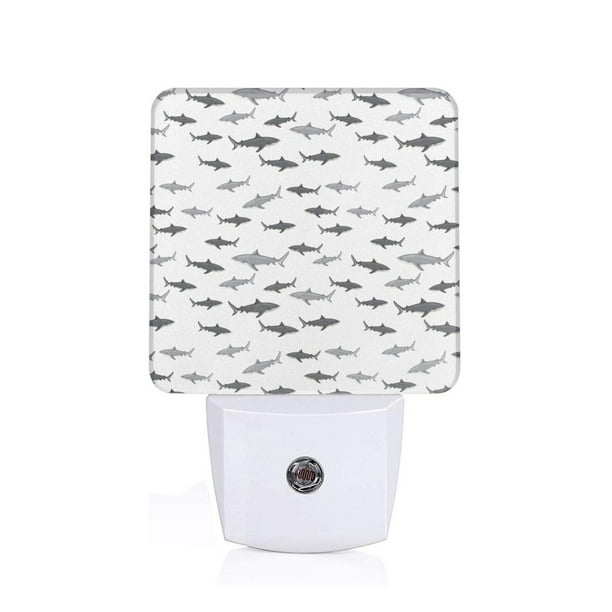 Balery Cute Shark Luz Nocturna LED con Sensor Automático, Enchufe con Sensor Crepuscular, Luz Suave de 0.5W para Dormitorio, Pasillo, Baño-EU