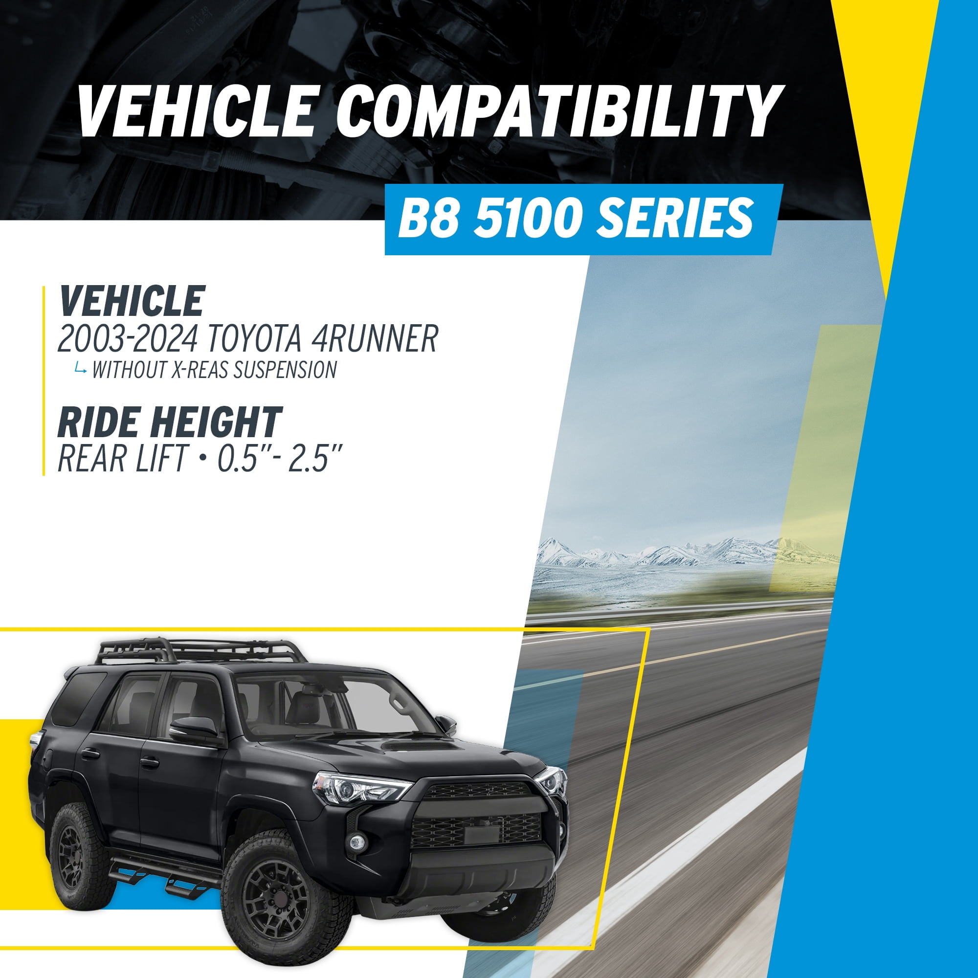 Bilstein Pair of Rear B8 5100 Series Shocks Compatible with 2003-2024 4Runner w/o X-REAS Suspension and with 0.5-2.5" Rear Lift
