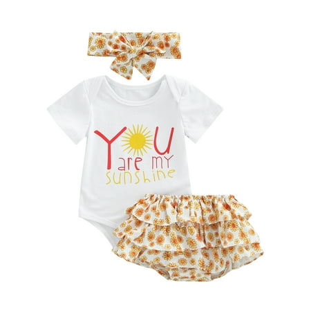 

Ma&Baby Newborn Baby Girls Letter Print Short Sleeve Romper Floral Ruffle Shorts Headband 3Pcs Set