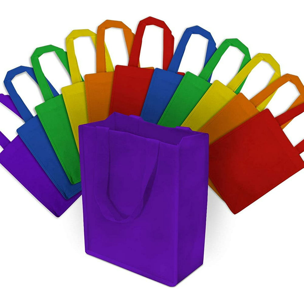 Small Reusable Bags with Handles, Bright Neon Multicolor Fabric Totes ...