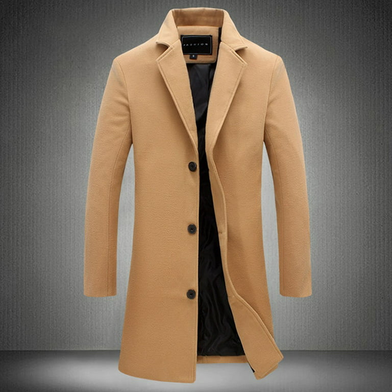 Men Single Breasted Slim Long Suit Jacket Trench Coat Overcoat Warm Outwear  - Walmart.Com