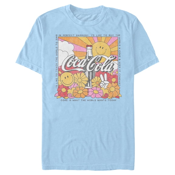 Men's Coca Cola Unity Square Lyrics Logo Graphic Tee Light Blue Large