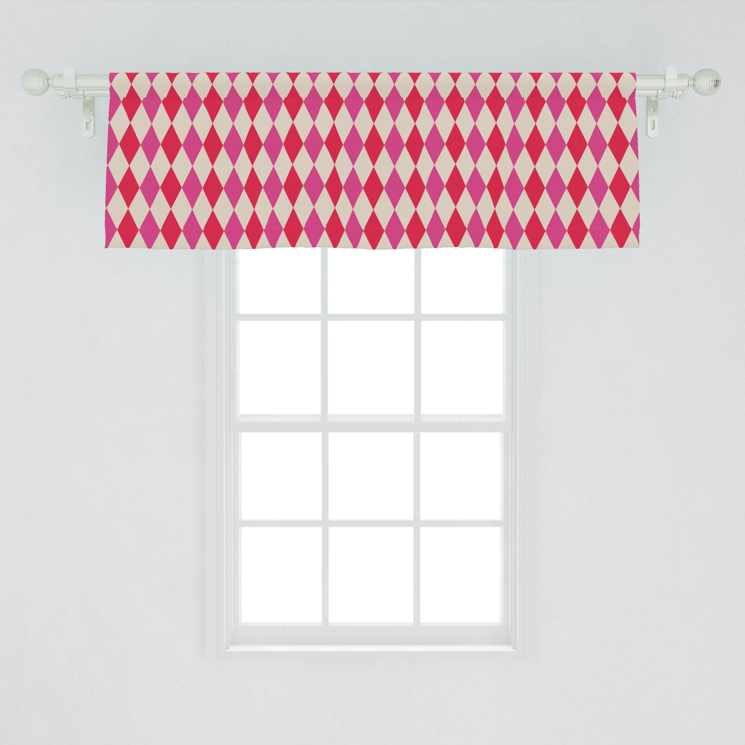 Geometric Rhombus Window Valance, Polygonal Grid of Diamond Shapes in Warm Colors, Curtain
