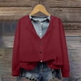 thumbnail image 2 of asddcavvf Cardigan pour Femmes Automne/hiver 2024 Nouveau Couleur Unie Imprimé Mode Décontracté V Nec, 2 of 9