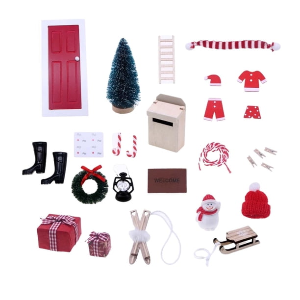 Adorno navideño en miniatura para puerta de casa de muñecas, escala 1/12 puerta roja