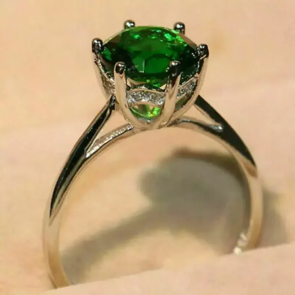 2Ct Round Cut Emerald Lab-Created Diamond Engagement Ring 14K White Gold Plated