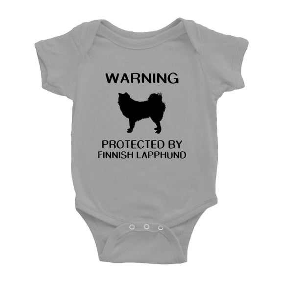 Warning: Protected by A Finnish Lapphund Dog Funny Baby Rompers Infant Clothes (Gray,12-18 Months)