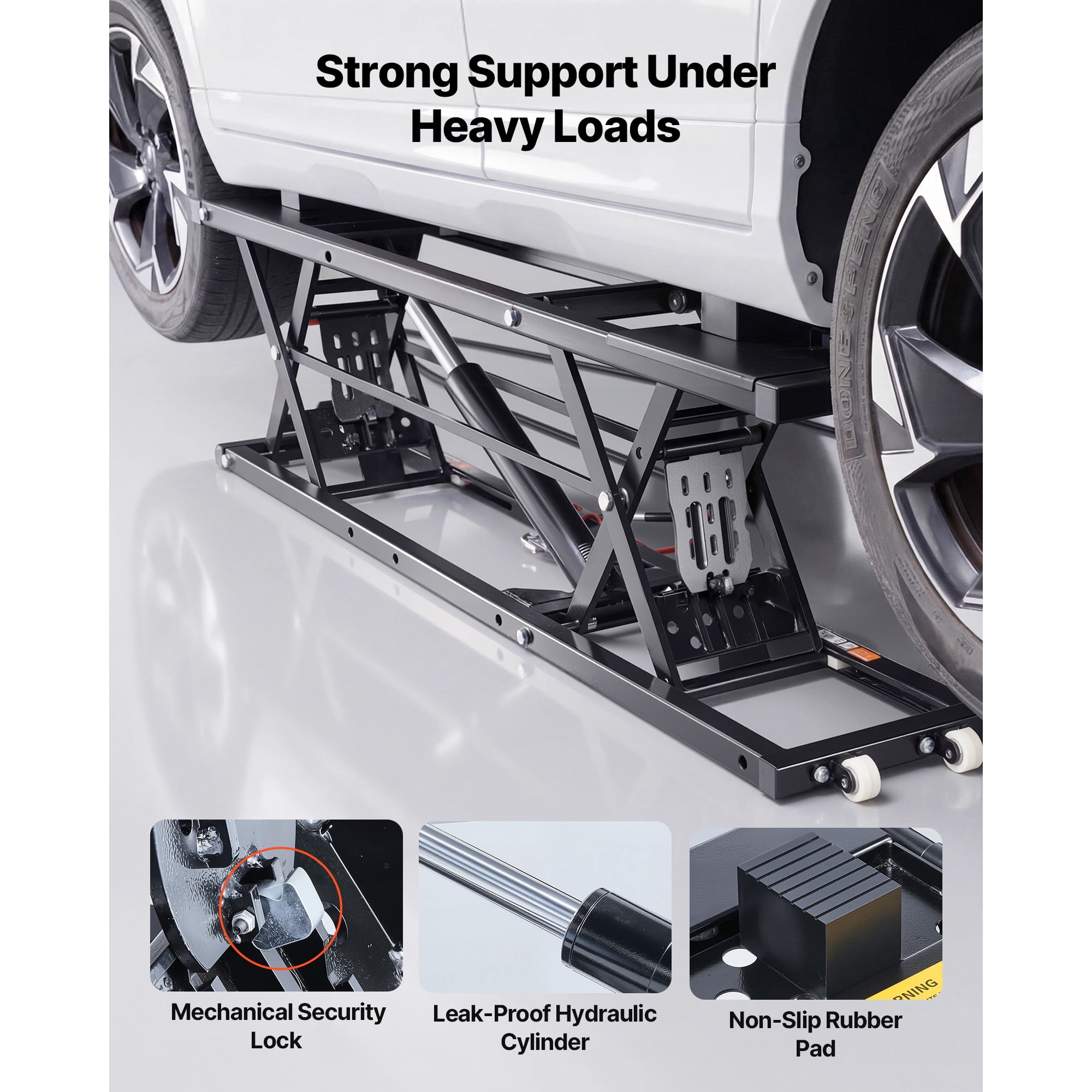 KFFKFF Portable Car Lift, 7000 lbs Capacity, Durable Steel Construction with 26.8" Max Height, Pneumatic Pump, Wheels, 4 Rubber Pads & 4 Lifting Columns