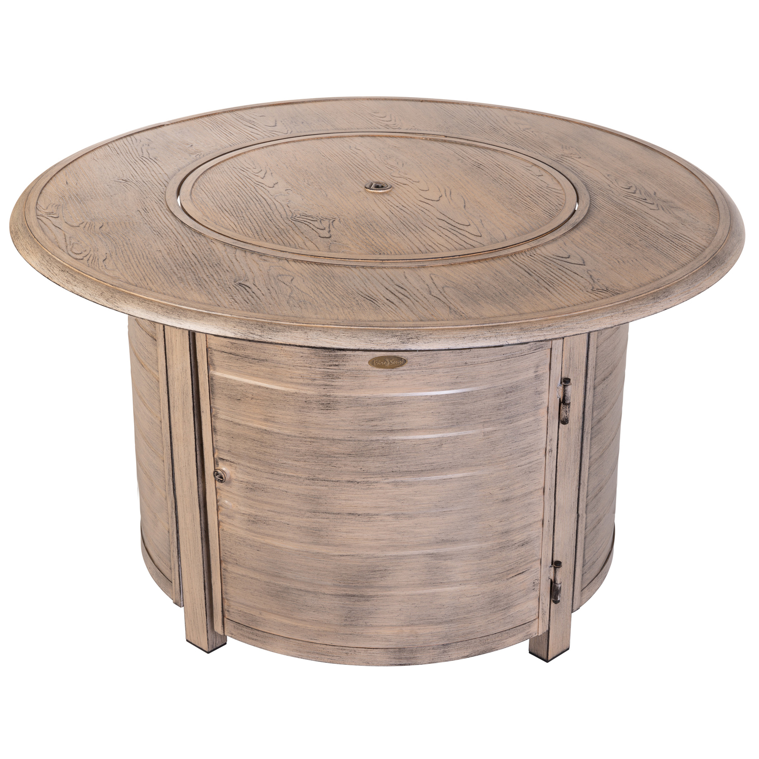 HomeStock Natural Beauty Round LPG Fire Pit in Driftwood, 55,000 BTU, Aluminum Construction, Hand-Applied Driftwood Finish, Stainless Steel Burner, Fire Glass