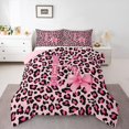thumbnail image 3 of Homewish Fashion Leopard Print K Queen Comforter Set for Women, Princess Ribbon Bowknot Bedding Sets, Black Pink Cartoon Reversible Bedding Comforter Set, Lightweight Room Decor, 3-Piece, 3 of 8