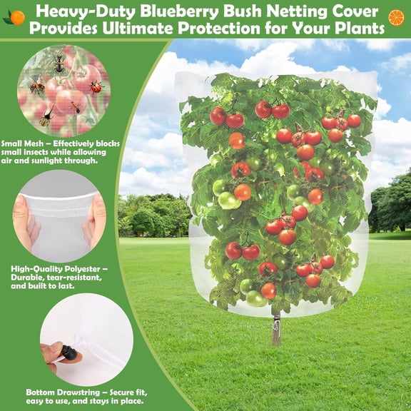 4Ft x 6Ft Blueberry Bush Netting Cover, 4 Pack Bird Netting for Blueberry Bushes - Garden Netting Insect Pest Barrier with Drawstring