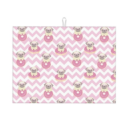 

Tebeau Pug And Donut Print Dish Drying Mat for Kitchen Counter Dish Drying Pad with Non-slip Rubber Backed Hide Stain Anti Absorbent for Kitchen Counter Drying Mat