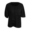 thumbnail image 5 of HOSIA Womens Vertical Textured Patchwork Top Round Neck Half Sleeve Casual Loose Fit Summer Blouse Lightweight Comfy Flowy Plain Gauze Tunic Shirts Plus Size Beach Vacation Outfits Black L, 5 of 6