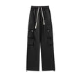 thumbnail image 5 of Mans Cargo Pants Solid Color Drawstring Waterproof Pocket Pants Black, 5 of 5
