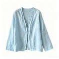 thumbnail image 4 of Women’s Lightweight Cotton Linen Open Front Duster Cardigan, Loose Long Sleeve Beach Cover Up Outerwear Blue 2XL, 4 of 5