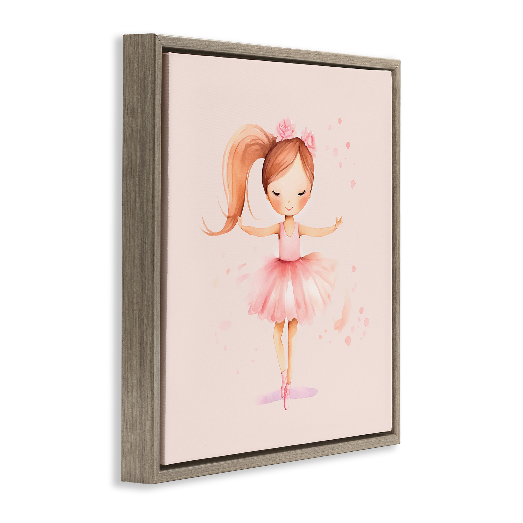 Stupell Industries Little Dancer Girl People Painting Brown Floater Framed Canvas Art Print Wall Art, 18 x 18