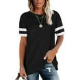 thumbnail image 1 of PENGXAING Promotion!Women‘s  Neck Solid Color Striped Short-sleeved T-shirt Top Green L, 1 of 4