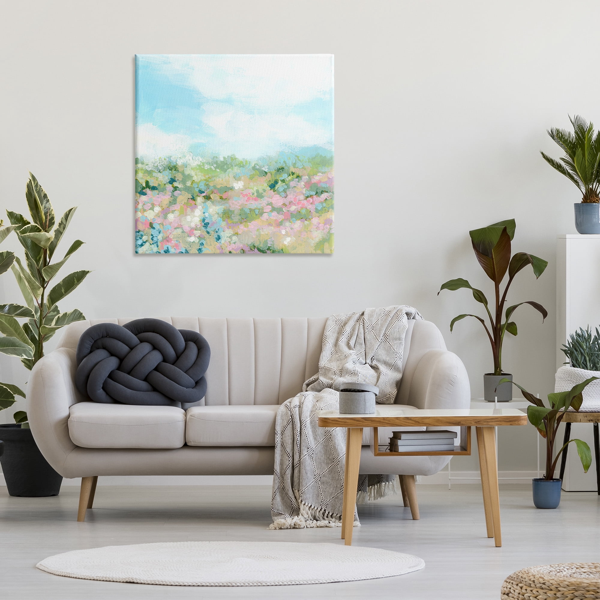 Stupell Industries Pink Speckled Meadow Landscape Painting Gallery Wrapped Canvas Art Print Wall Art, 36 x 36