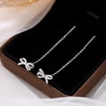 thumbnail image 5 of Solid 925 Sterling Silver CZ Bow Dangle Chain Earrings for Women Teens Tiny Bow Dangle Earrings Threader Tassel, 5 of 11