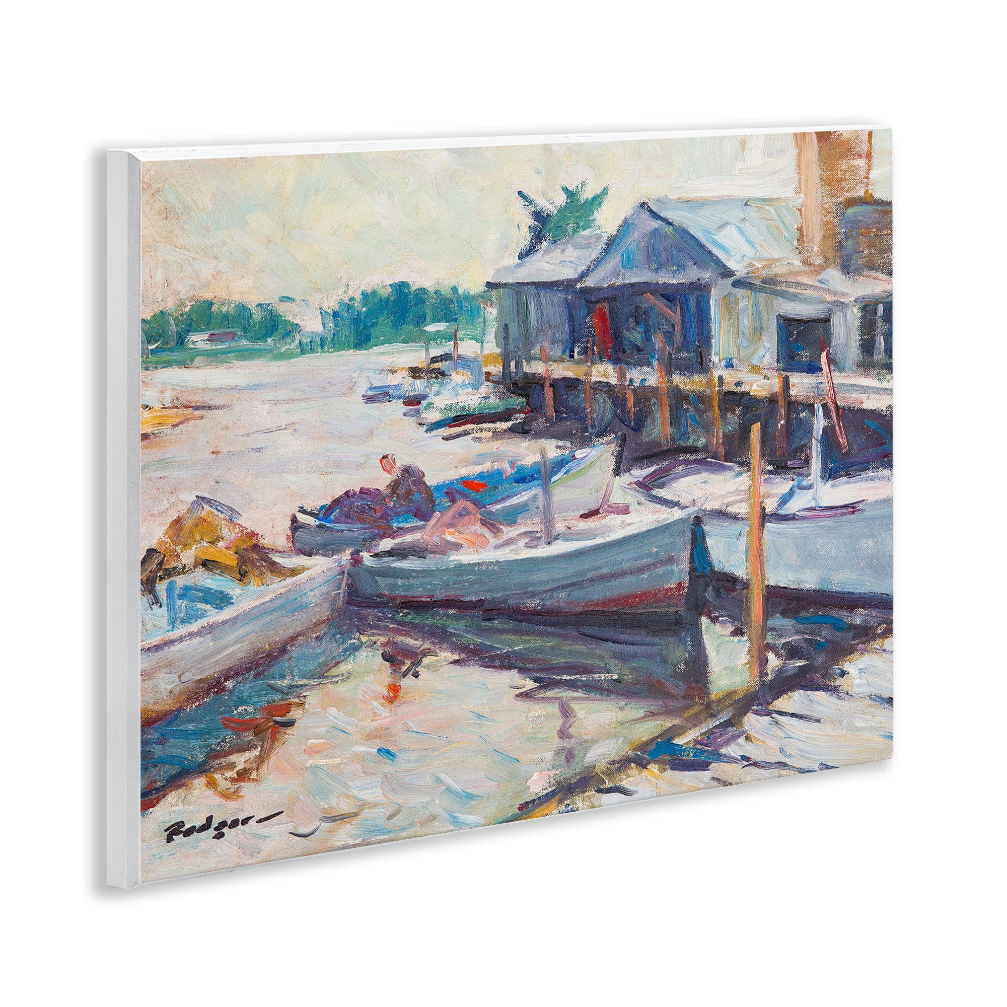 Stupell Industries Scenic Boat Marina Landscape & Nature Painting Unframed Art Print Wall Art, 14 x 11