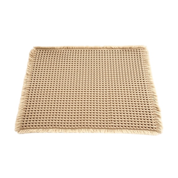 Waffle Weave Bathroom Rug 24 x 17 Inch, Khaki | Absorbent Non-Slip Floor Mat with Tassels, Polyester Carpet for Sink Tub Entryway Kitchen, Machine Washable