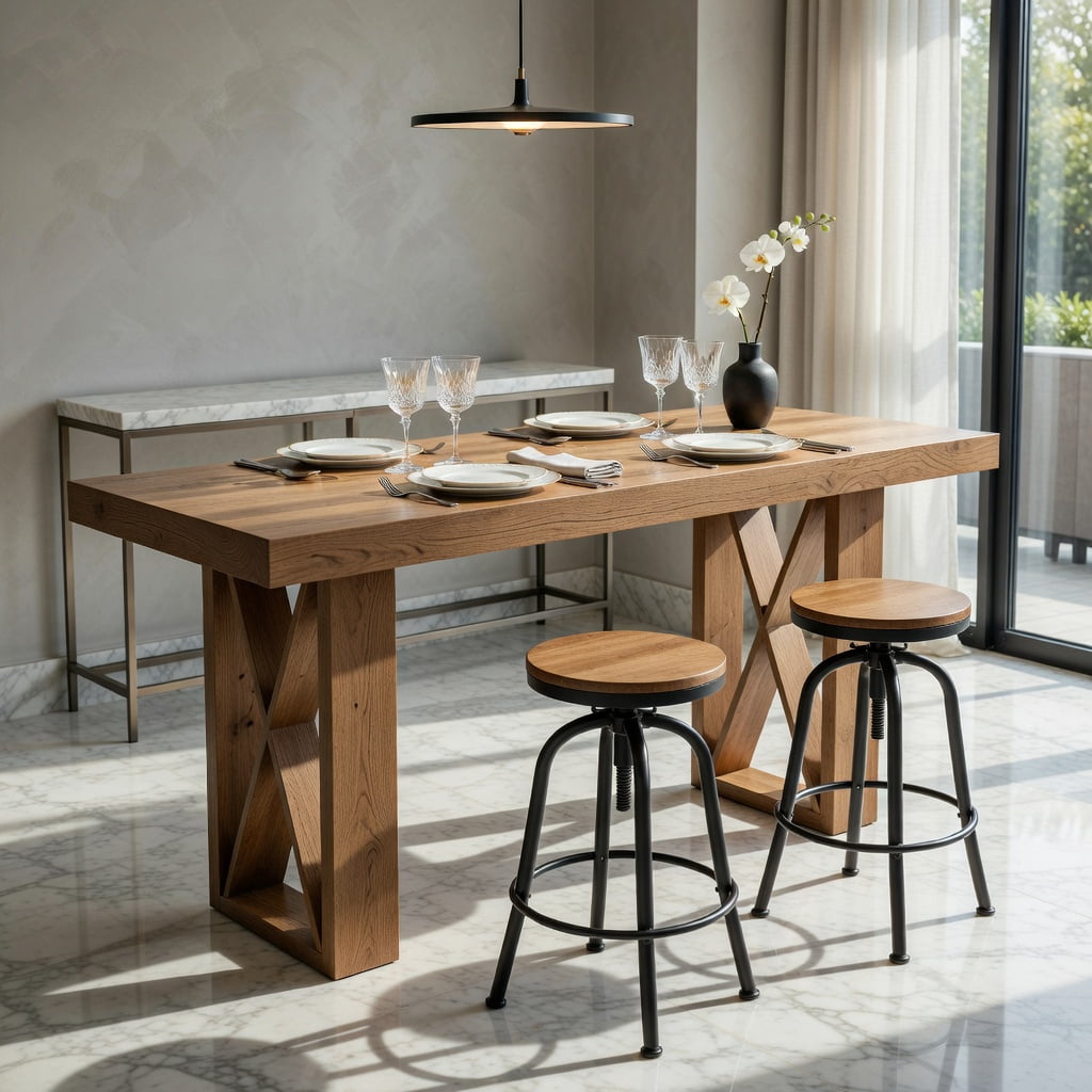 Hommoo 63 Inch Rectangular Counter Height Bar Table with X-Frame Design, Modern Rustic Pub Table for Kitchen, Dining, or Home Office, Walnut