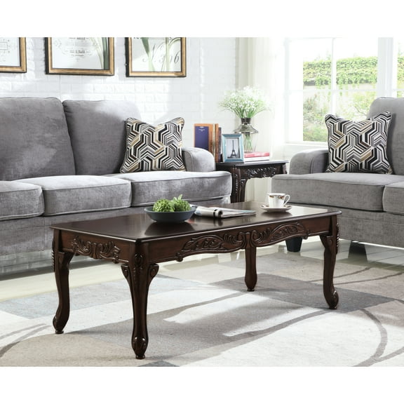 Ornate Dark Cherry Wood Coffee Table With A Rich Color Scheme And Timeless Allure Traditional Warm Cozy Atmosphere