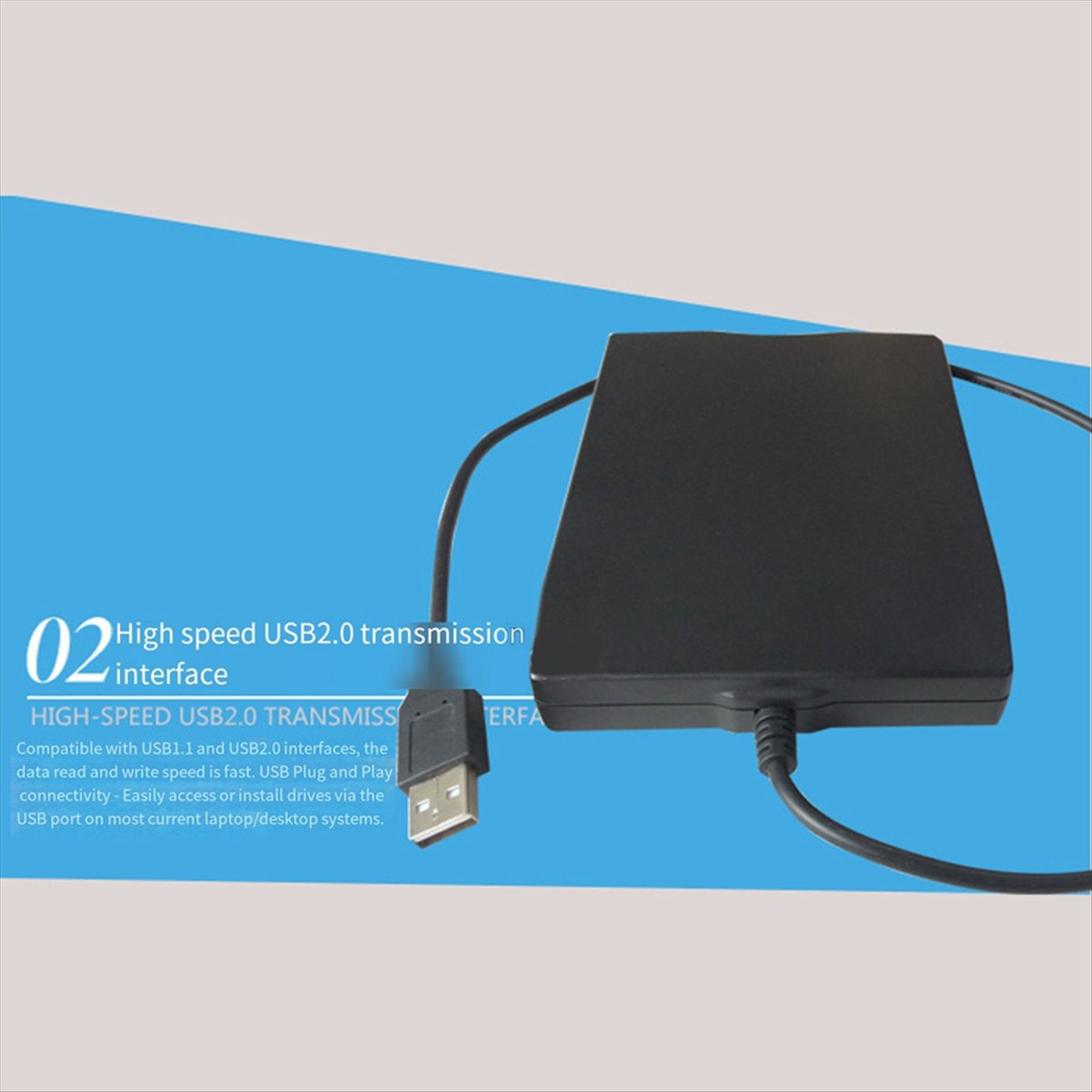 USB 2.0 Floppy Disk Drive Portable 3.5-Inch External Floppy Disk Reader and Ultra-Thin Desig for PC Laptop